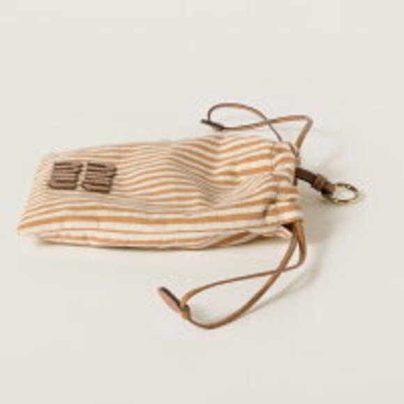 Miu Miu Striped Drawstring Pouch Beige Camel Brown - Picture 4 of 4